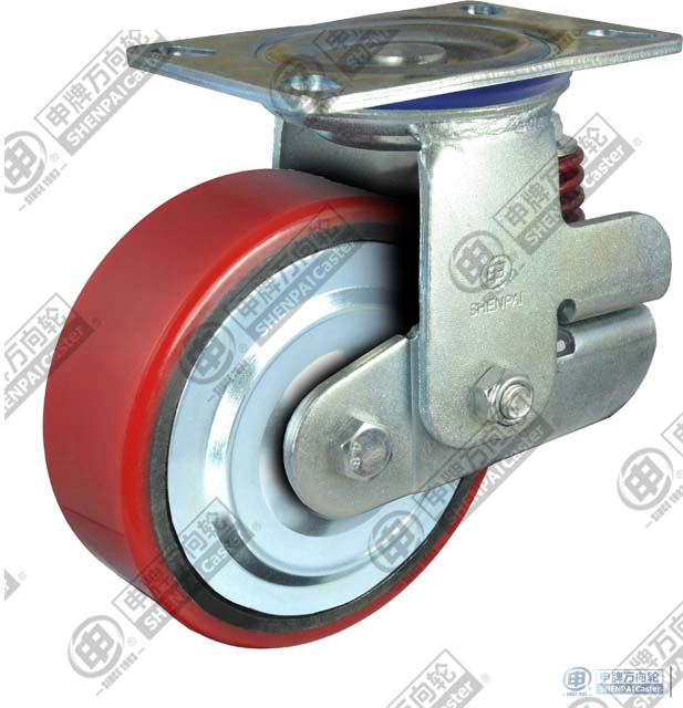8" Swivel PU on cast iron core Caster (Red flat)