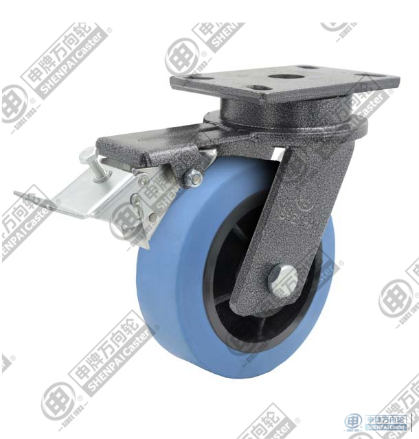 6" swivel with brake (Powder) Nylon on cast iron core Caster (Blue)