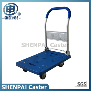180kg Blue Plastic Folding Hand Cart with TPR Wheels 