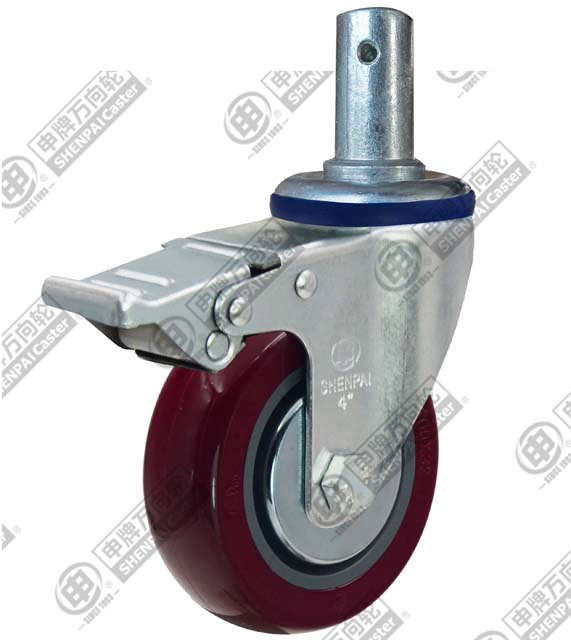 5" Stem with brake PU Caster (Purplish red)