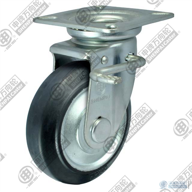 4" Steel Core Rubber Swivel Brake Caster Wheel(Black)