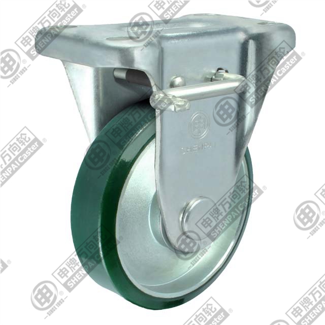 8" Rigid with brake PU on steel core Caster (Green)