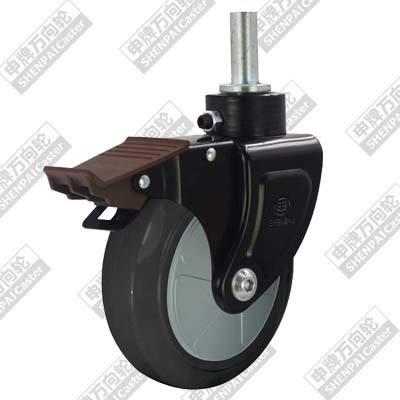 6" Stem with brake Rubber on plastic core Caster (Black)