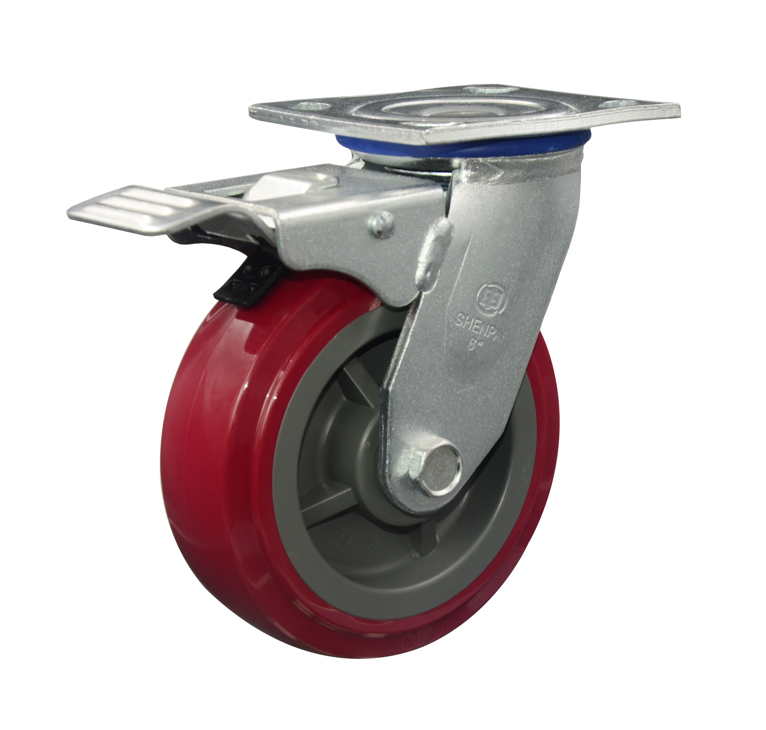 4" Red PU Swivel with brake Caster Wheel 