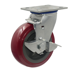 4" Red PU Swivel with side brake Caster Wheel 